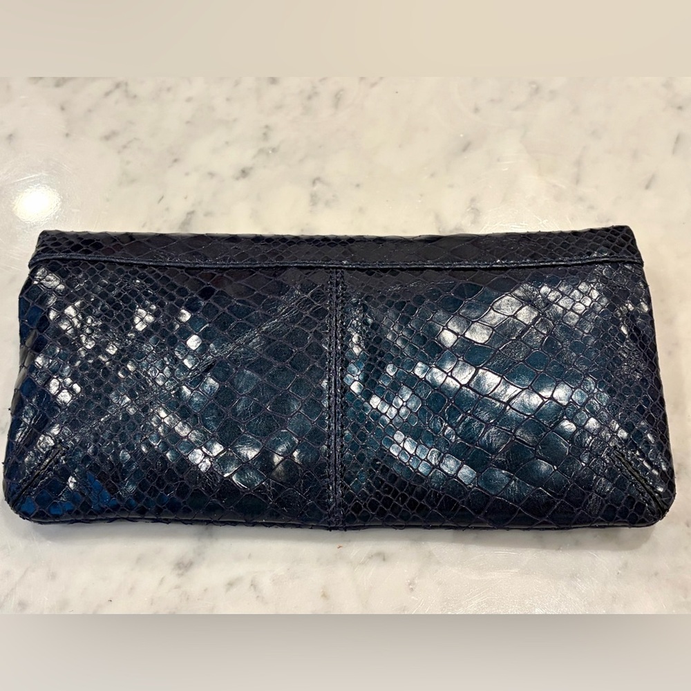 Club Monaco Fold-Over Python-Embossed Leather Clu… - image 4